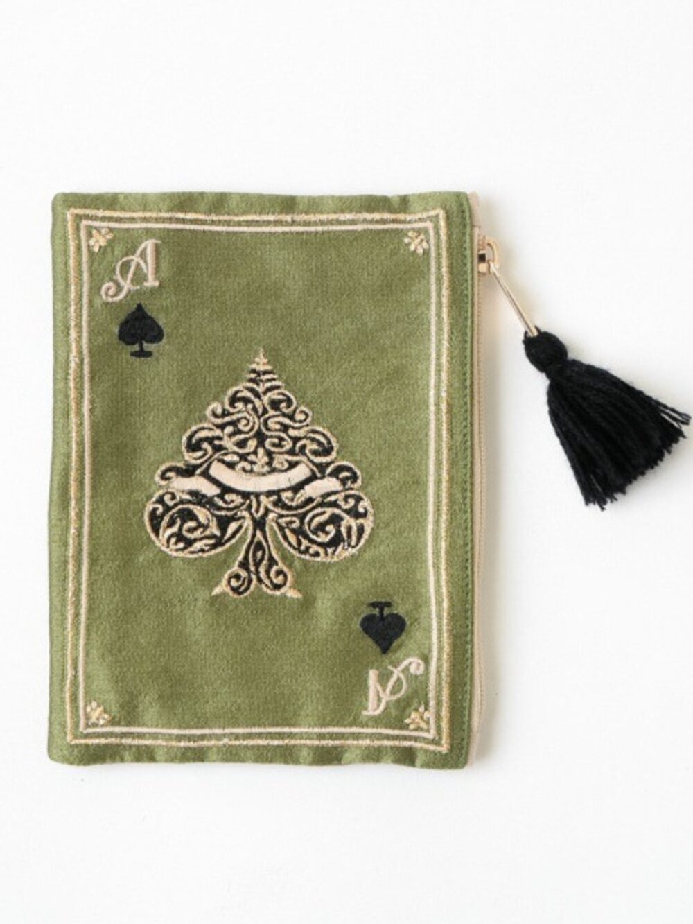 Bohemian Embroidered Poker Pattern Cosmetic Bag, Spade Pattern